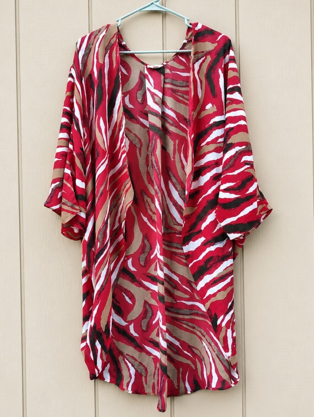 Charmin Charlie Kimono Red Cover Up Zebra Print Flowy 3/4 Sleeves Boho Large